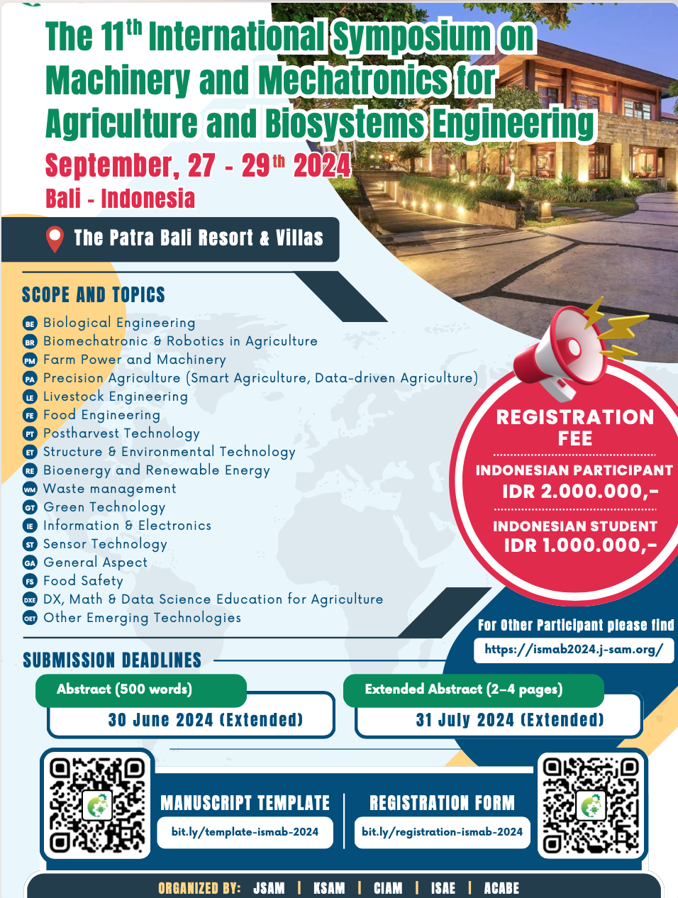The 11th International Symposium on Machinery and Mechatronics for Agricultural and Biosystems Engineering